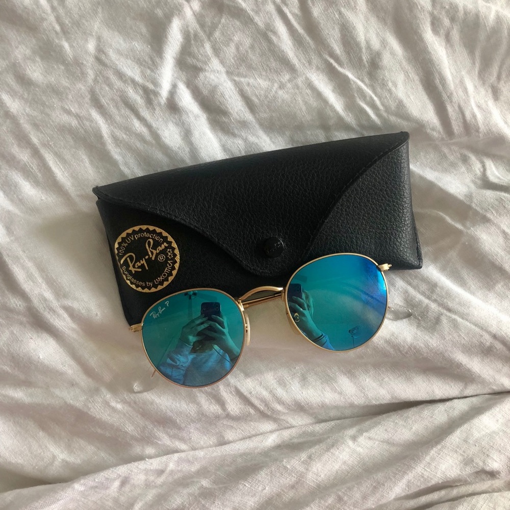 Ray Ban Women’s Polarized Sunglasses (Gold/Blue)